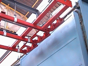 Convoynort - Overhead conveyor - Travelling bridge crane - Retractable rails opened